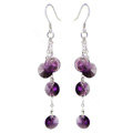 Luxury crystal diamond 925 sterling silver long tassel dangle earrings - Purple