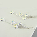 Luxury crystal diamond 925 sterling silver long tassel dangle earrings - White