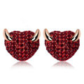 Luxury crystal diamond exaggerating Devil stud earrings 18k gold plated - Red