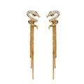 Luxury crystal diamond exaggerating retro snake long tassel stud earrings 18k gold plated