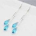 Luxury crystal diamond long raindrop 925 sterling silver dangle earrings - Blue