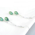 Luxury crystal diamond long raindrop 925 sterling silver dangle earrings - Green
