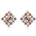 Luxury crystal exaggerating rhombus stud earrings 18k rose gold plated - Multicolor