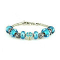 Luxury fashion diamond glass beads women bangle bracelet 18K white gold GP - Blue 25