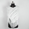 Winter Women's Genuine Knitting Rabbit Fur Shawls Warm Triangle Tassel Wraps Poncho - White