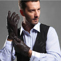 Allfond men business button winter waterproof cold-proof warm goatskin leather gloves L - Coffee