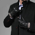 Allfond men winter waterproof cold-proof warm genuine goatskin leather hasp wool gloves L - Black