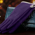 Allfond women touch screen gloves stretch cotton bow-knot winter warm solid color gloves - Purple
