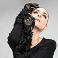 Allfond women winter warm waterproof cold-proof wool long genuine goatskin leather gloves L - Black