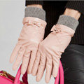 Allfond women winter waterproof cold-proof bow-knot wool genuine goatskin leather gloves M - Pink