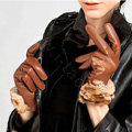 Allfond women winter waterproof cold-proof leopard rex rabbit fur genuine goatskin leather gloves L - Brown