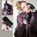 Allfond women winter waterproof cold-proof warm flower wool genuine goatskin leather gloves L - Black