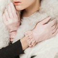Allfond women winter waterproof cold-proof warm folds genuine goatskin leather gloves L - Pink