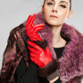 Allfond women winter waterproof cold-proof warm rabbit fur genuine goatskin leather gloves L - Red