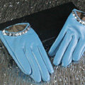 Fashion Women Crystal Genuine Leather Sheepskin Half Palm Short Gloves Size M - Blue