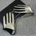 Fashion Women Genuine Leather Sheepskin Half Palm Short Gloves Size M - Gold black