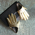 Fashion Women Genuine Leather Sheepskin Half Palm Short Gloves Size M - Gold