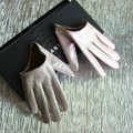 Fashion Women Genuine Leather Sheepskin Half Palm Short Gloves Size L - Khaki