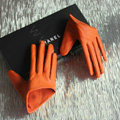 Fashion Women Genuine Leather Sheepskin Half Palm Short Gloves Size L - Orange