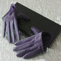 Fashion Women Genuine Leather Sheepskin Half Palm Short Gloves Size L - Purple