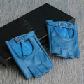 Fashion Women Genuine Leather Sheepskin Half-finger Short Gloves Driving - Blue