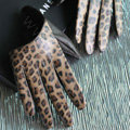 Fashion Women Leopard Genuine Leather Sheepskin Half Palm Short Gloves Size L - Brown