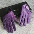Fashion Women Snake pattern Genuine Leather Sheepskin Half Palm Short Gloves - Purple