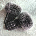 Fashion women winter warm thick fox fur cuff bars genuine sheepskin leather Gloves size M - Black