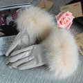 Fashion women winter warm thick fox fur cuff genuine sheepskin leather Gloves size L - Beige