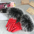 Fashion women winter warm thick fox fur cuff genuine sheepskin leather Gloves size L - Red