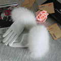 Fashion women winter warm thick fox fur cuff genuine sheepskin leather Gloves size M - White
