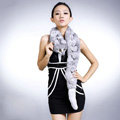 Genuine Knitted Rabbit fur scarf shawl fox head women winter warm tippet neck wrap - Grey