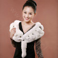Rex rabbit fur scarf fashion women Imitation whole fox fur shawl warm tippet neck wrap - White