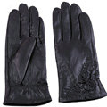 Women Winter Bowknot Genuine Soft Lambskin leather Gloves Warm Mittens Size M - Black