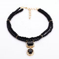 Crystal Gemstone Black Pearl charm Pendant Woven rope Choker Statement Necklace Women Jewelry