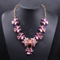 Exaggeration Women Choker Crystal Gem Gold Plated Flower Bib Necklace Jewelry - Purple