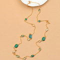 Fashion Women Luxury Choker Crystal Gem long Necklace Jewelry 14K gold plated - Blue