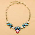 Luxury Blue Crystal Alloy Gemstone Flower Pendant Choker Bib Statement Necklace Women Jewelry