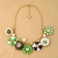Luxury Crystal Alloy enamel Flower Pendant Choker Bib Statement Necklace Women Jewelry - Green