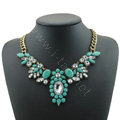 Luxury Crystal Flower Gemstone Pendant Choker Statement Bib Necklace Women Jewelry - Green