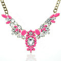 Luxury Crystal Flower Gemstone Pendant Choker Statement Bib Necklace Women Jewelry - Rose