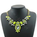 Luxury Crystal Flower Gemstone Pendant Choker Statement Bib Necklace Women Jewelry - Yellow