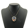 Luxury Crystal Flower Gemstone Pendant Choker Statement Necklace Women Jewelry - Pink+White