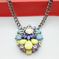 Luxury Crystal Flower Gemstone Pendant Choker Statement Necklace Women Jewelry - Purple