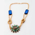 Luxury Crystal Flower Pendant Alloy Choker Bib Statement Necklace Women Jewelry - Blue