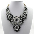 Luxury Crystal Flower Wings Pendants Chokers Statement Bib Necklace Women Jewelry - Black