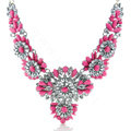 Luxury Crystal Flower Wings Pendants Chokers Statement Bib Necklace Women Jewelry - Rose