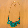 Luxury Crystal Gemstone Flower Pendant Choker Bib Statement Necklace Women Jewelry - Green