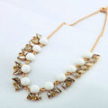 Luxury Crystal Gemstone Flower Pendant Choker Bib Statement Necklace Women Jewelry - White