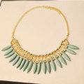 Luxury Crystal Gemstone Pendant Bohemia Choker Bib Statement Necklace Women Jewelry - Blue